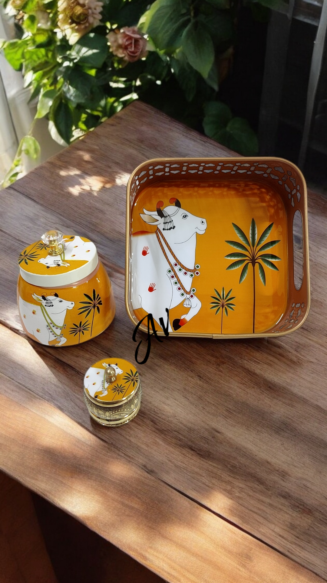 Square Tray With Jar And Dibbi Set