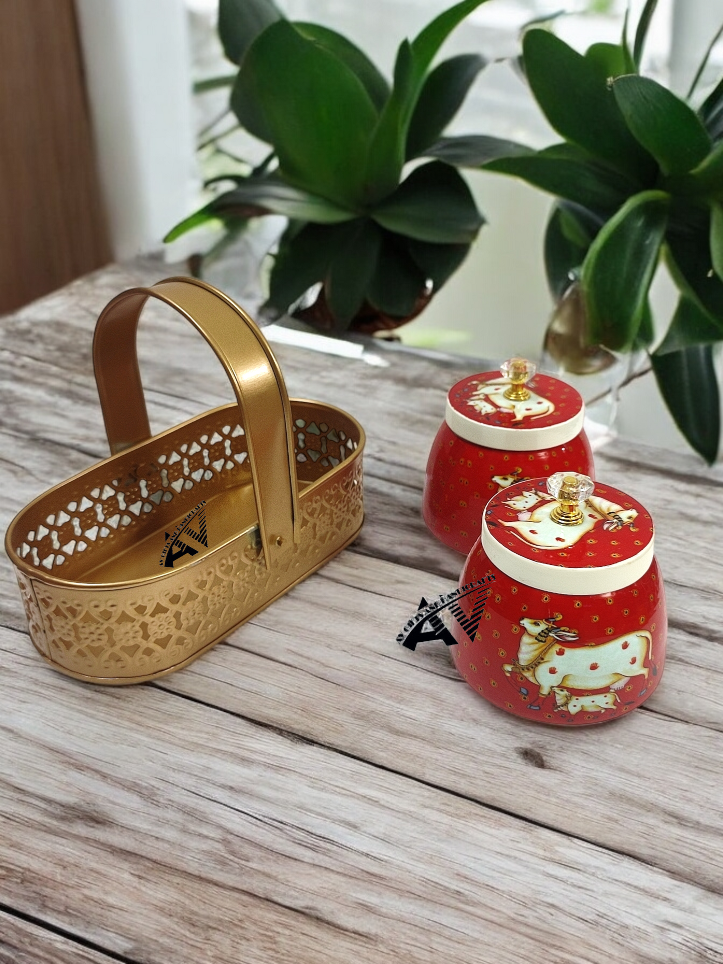 2 Jars With Basket Set