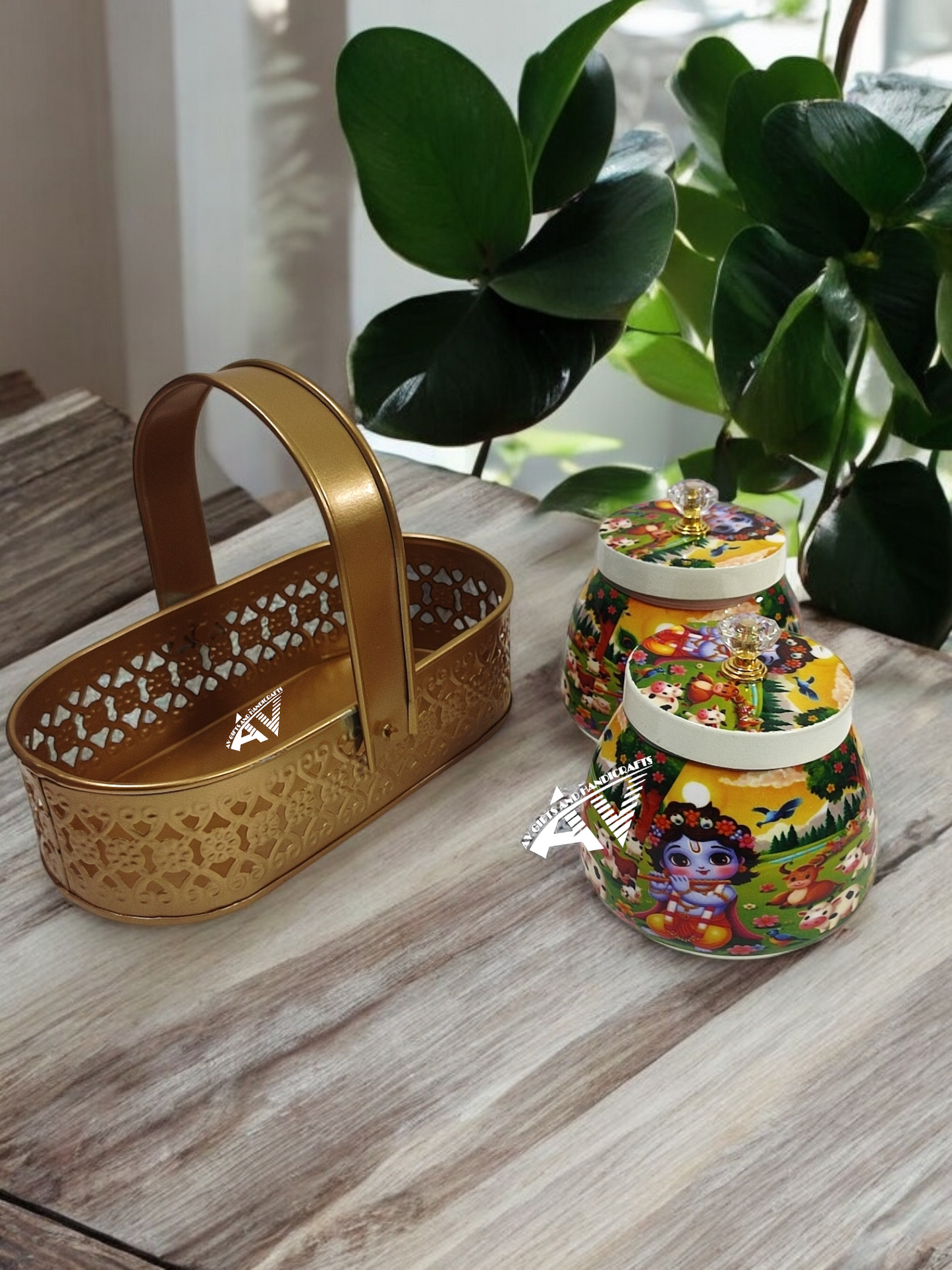 2 Jars With Basket Set