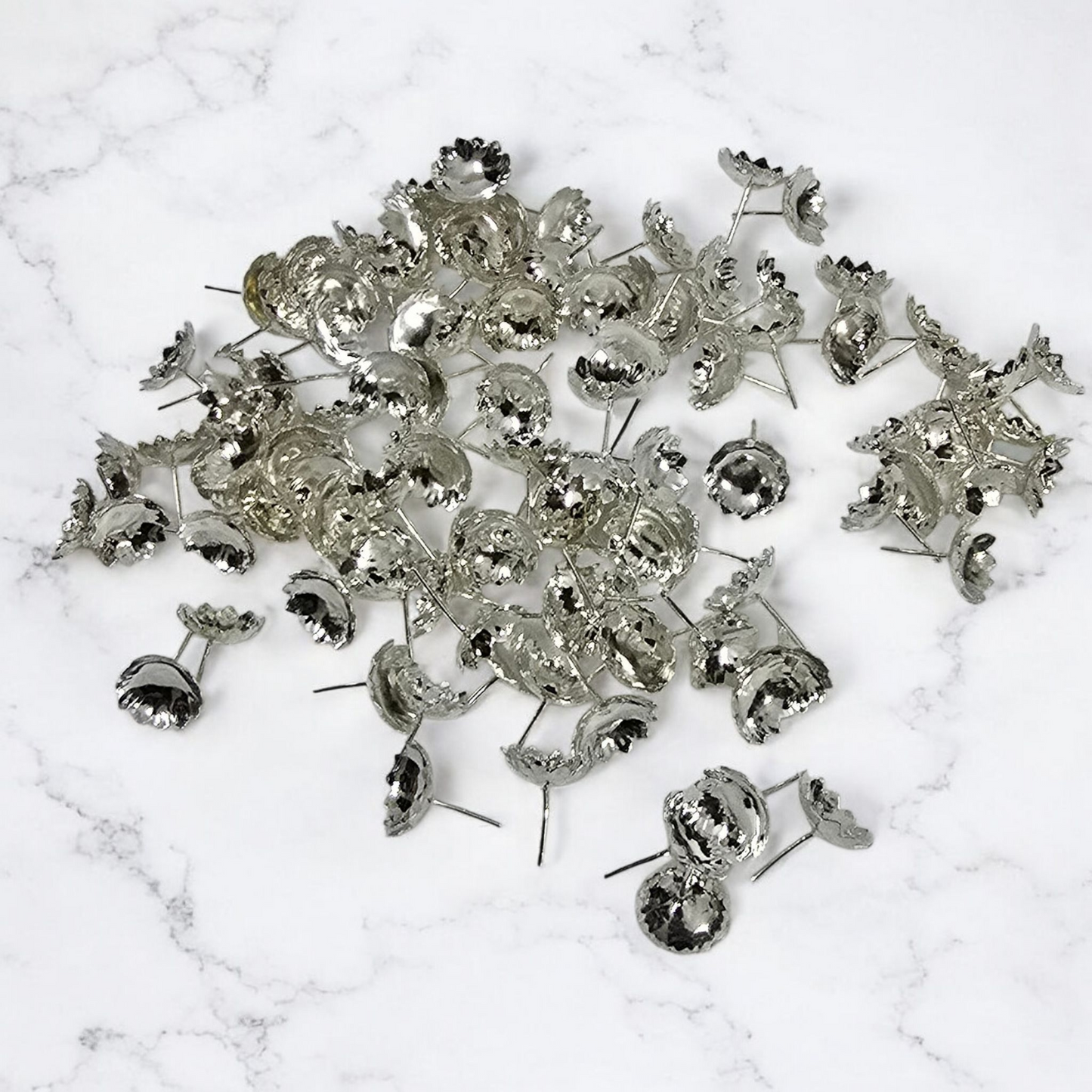 Mini Lotus Flower Archana, 108 Silver Plated Metal Lotus Flowers