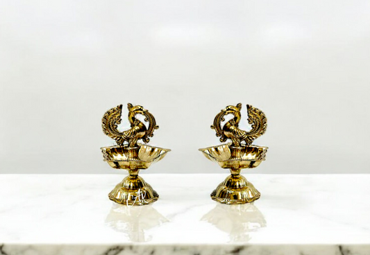 Brass Peacock Diya/Annapakshi diya set of 2