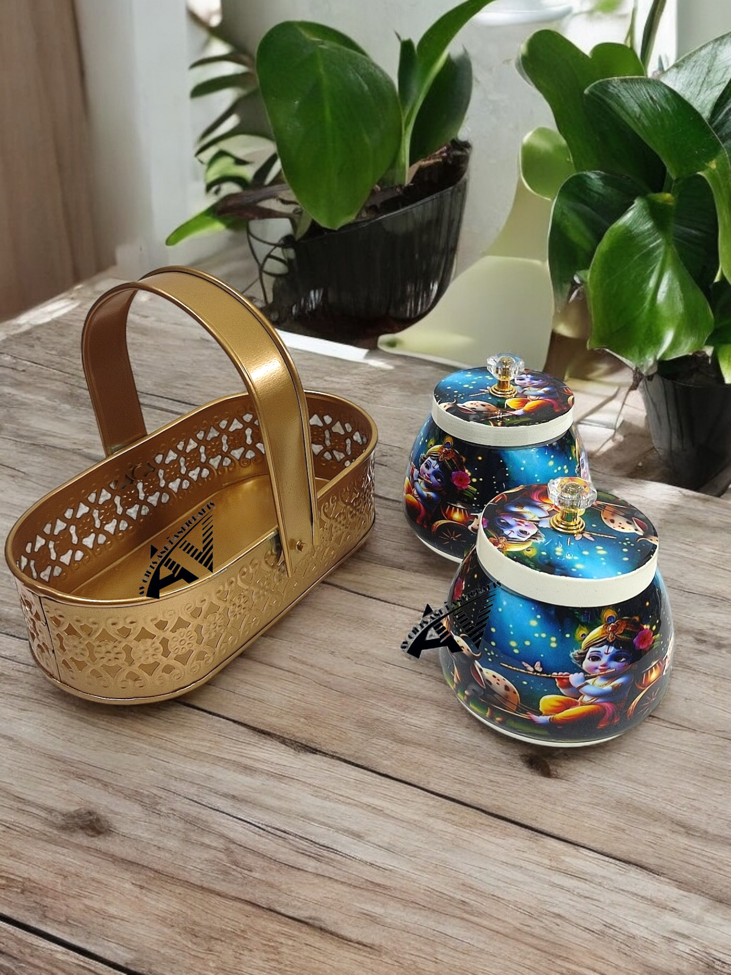 2 Jars With Basket Set