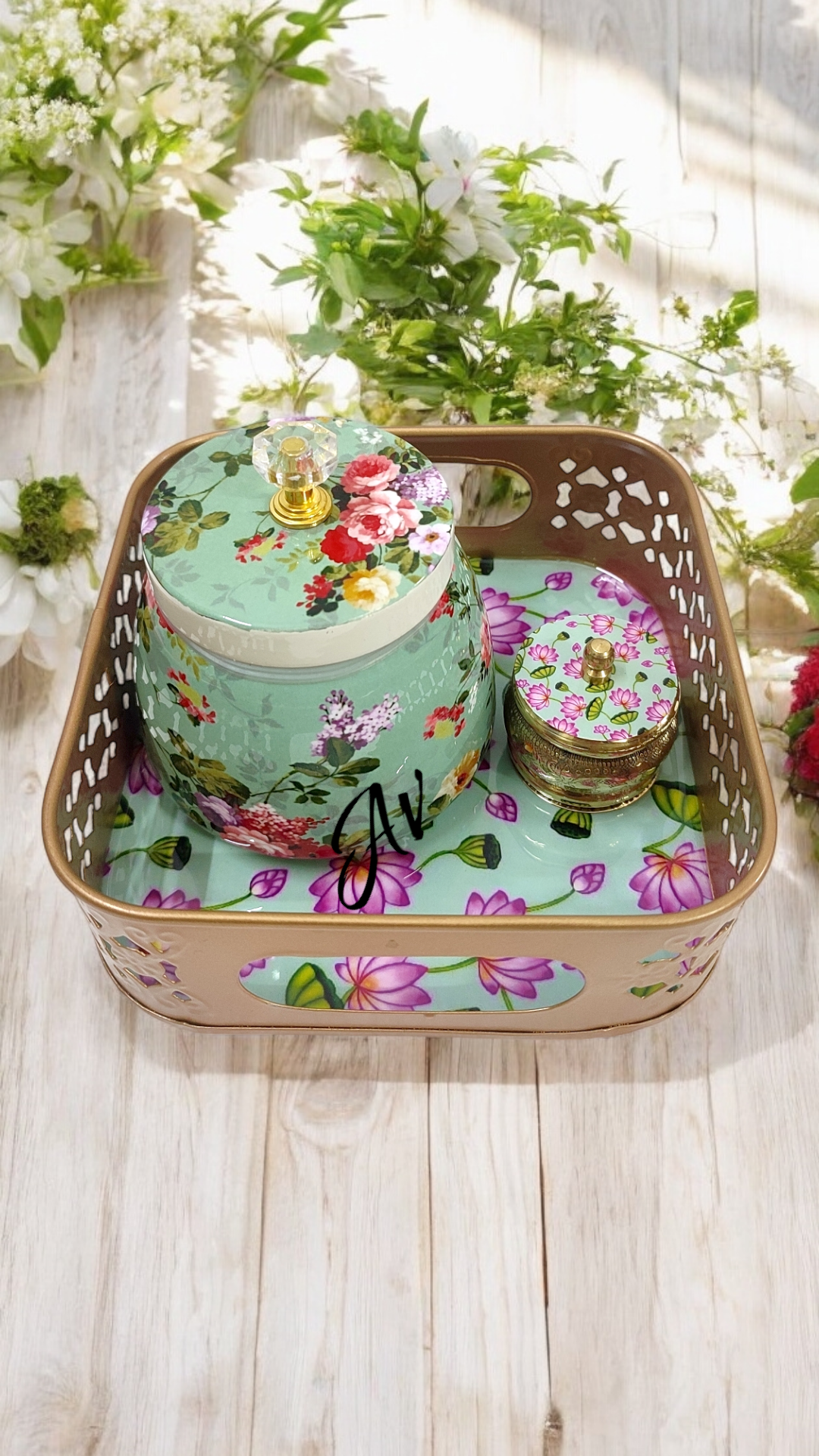 Square Tray With Jar And Dibbi Set