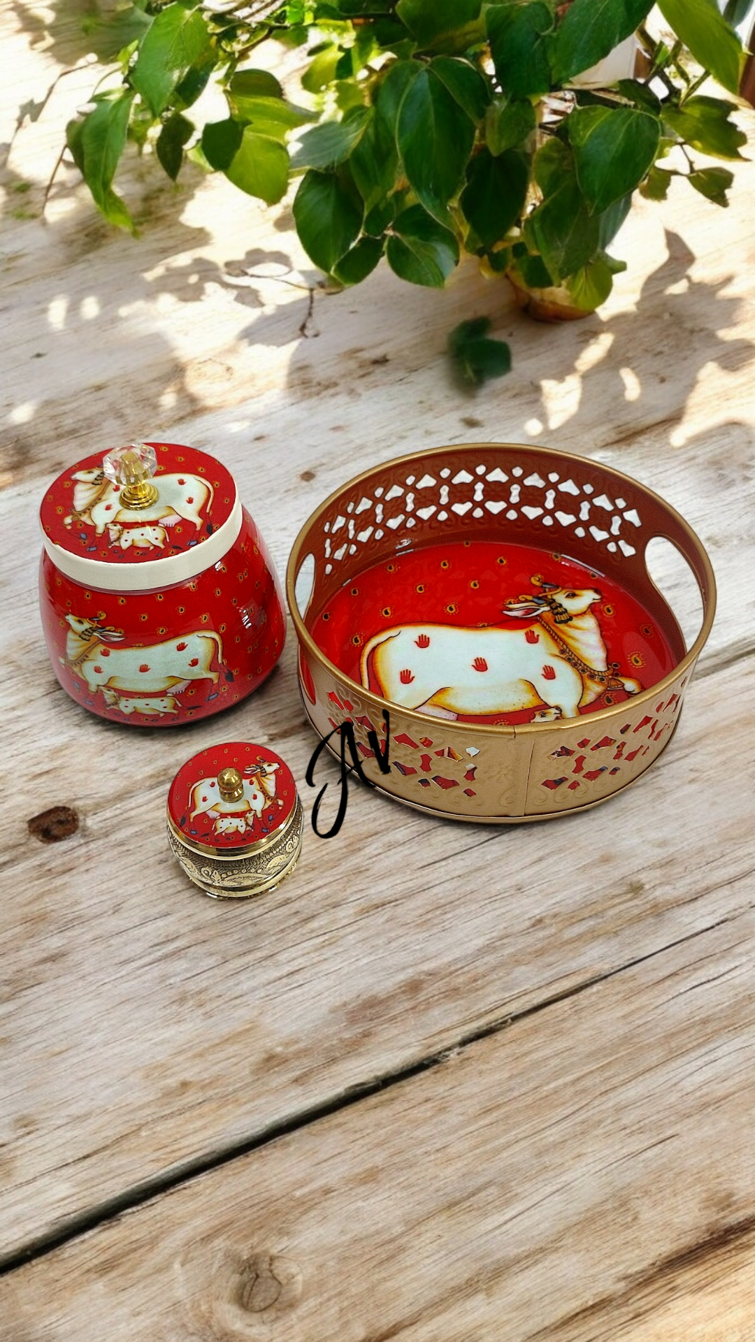 Round Tray With Jar And Dibbi Set
