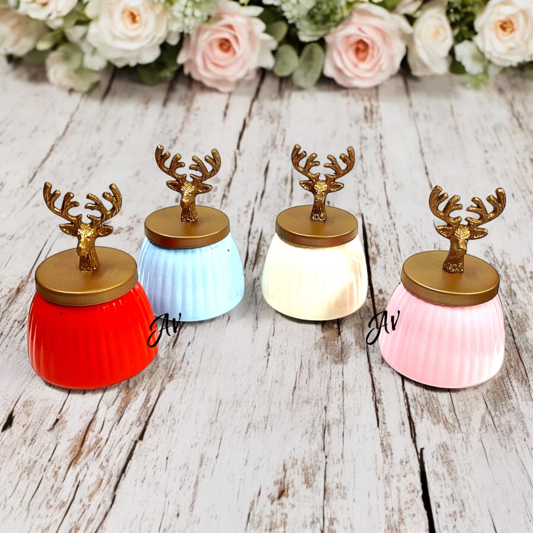 Metal Jar With Deer Head Knob
