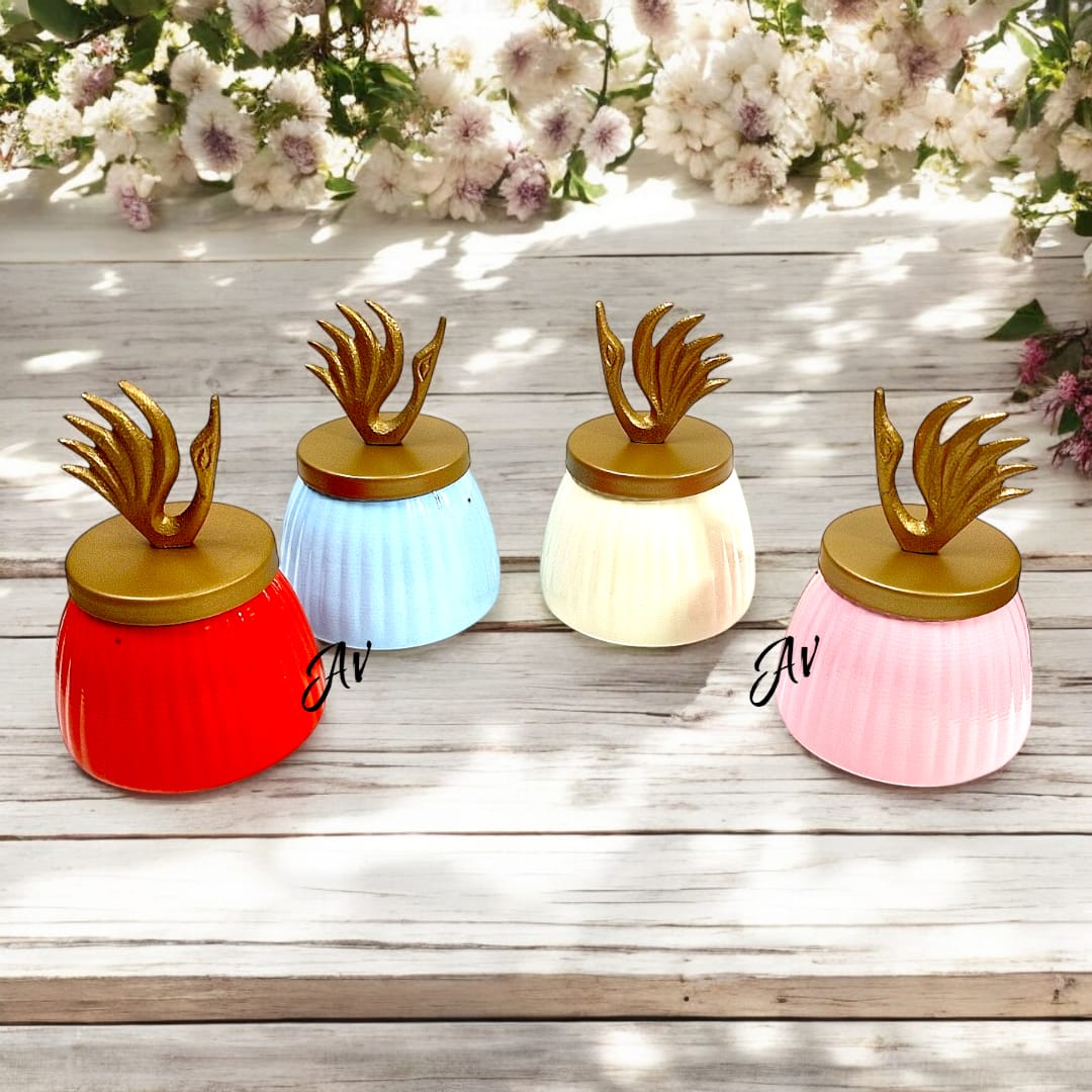 Metal Jar With Swan Knob