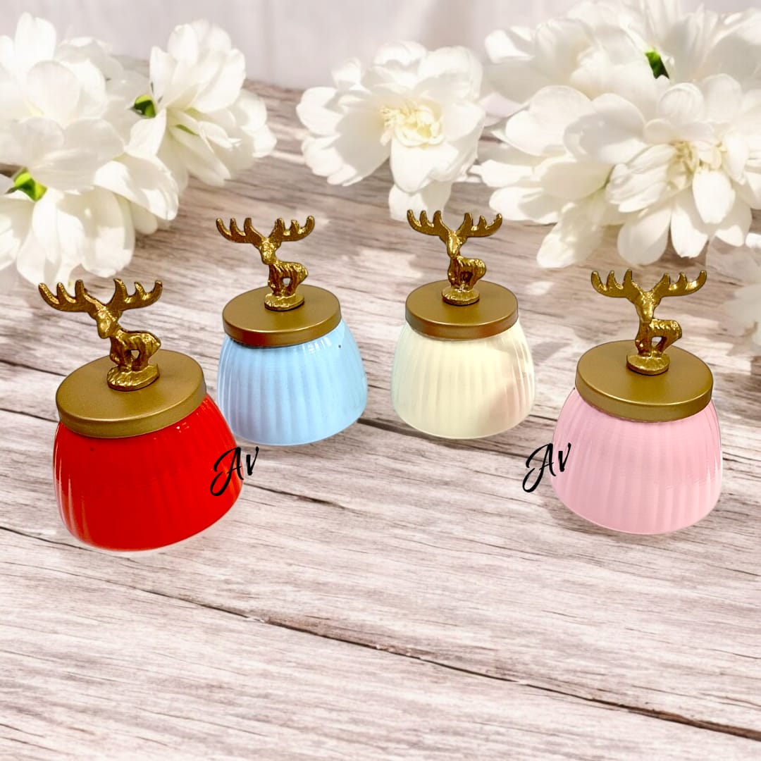 Metal Jar With Deer Knob