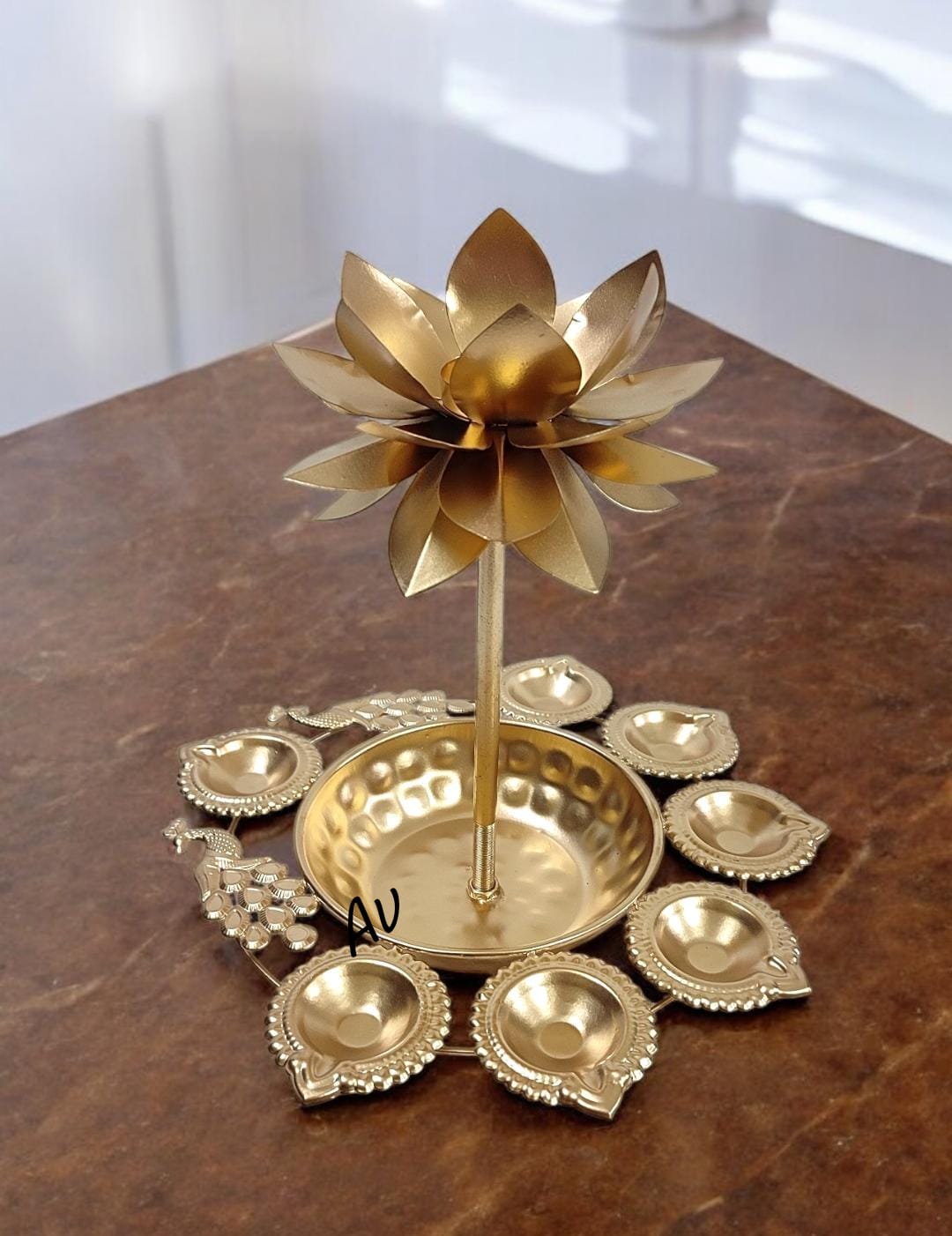 Peacock Diya Urli With Lotus Tealight
