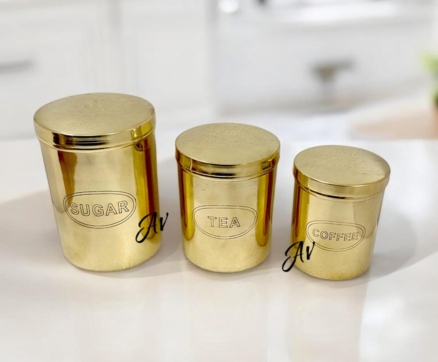 Brass Tea,Sugar,Coffee Container/Box Set Of 3 Pcs
