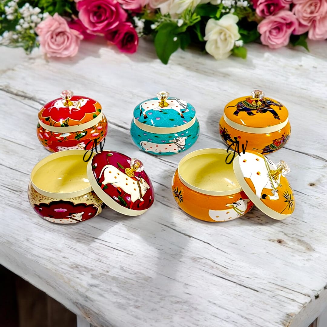 Round Matki Enamel Work Jars