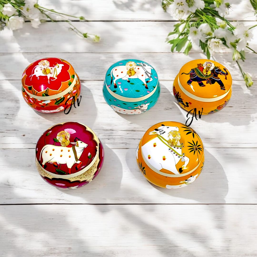 Round Matki Enamel Work Jars