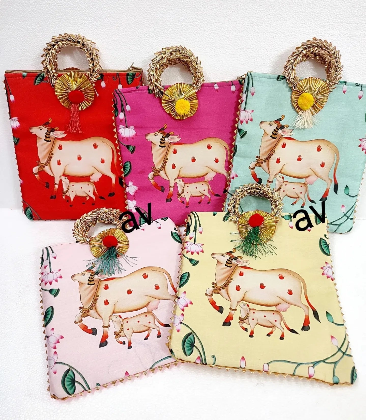 Pichwai Cow Bangle Handle Bag