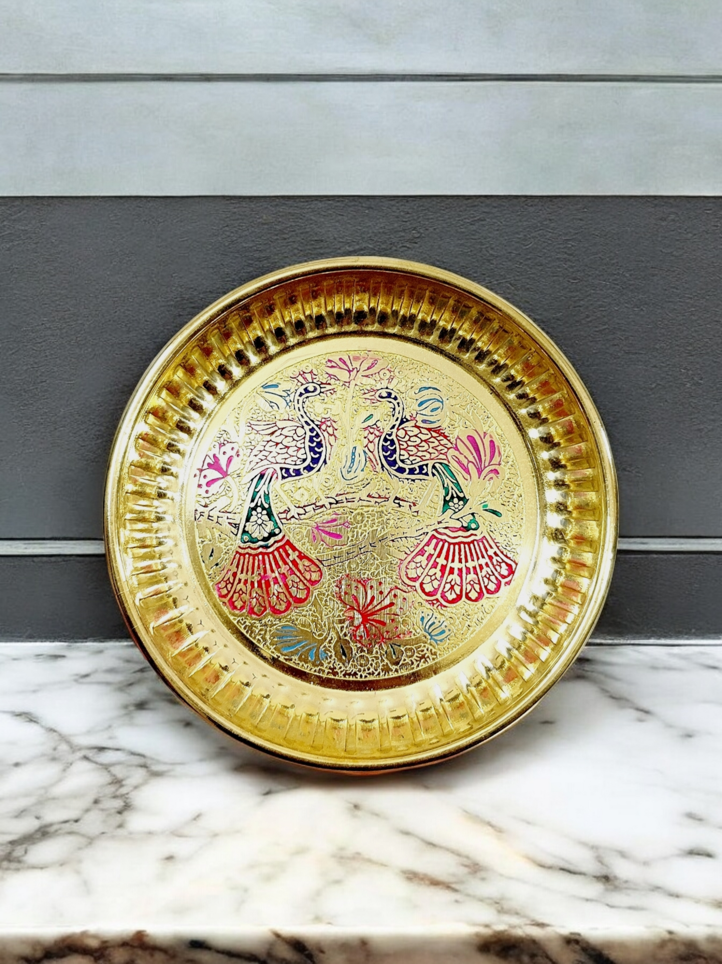 Brass Peacock Meenakari Plate