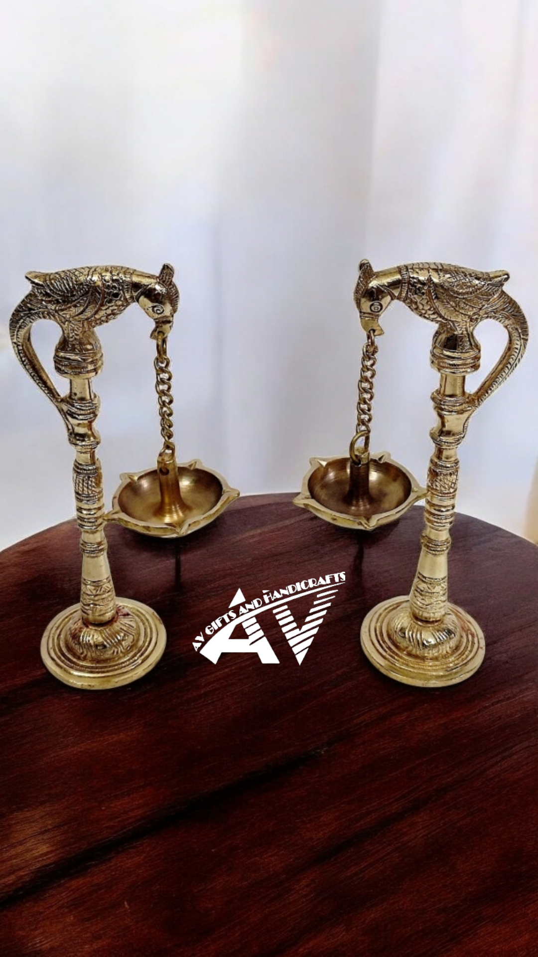 Brass Parrot Diya Stand Set (Shine)