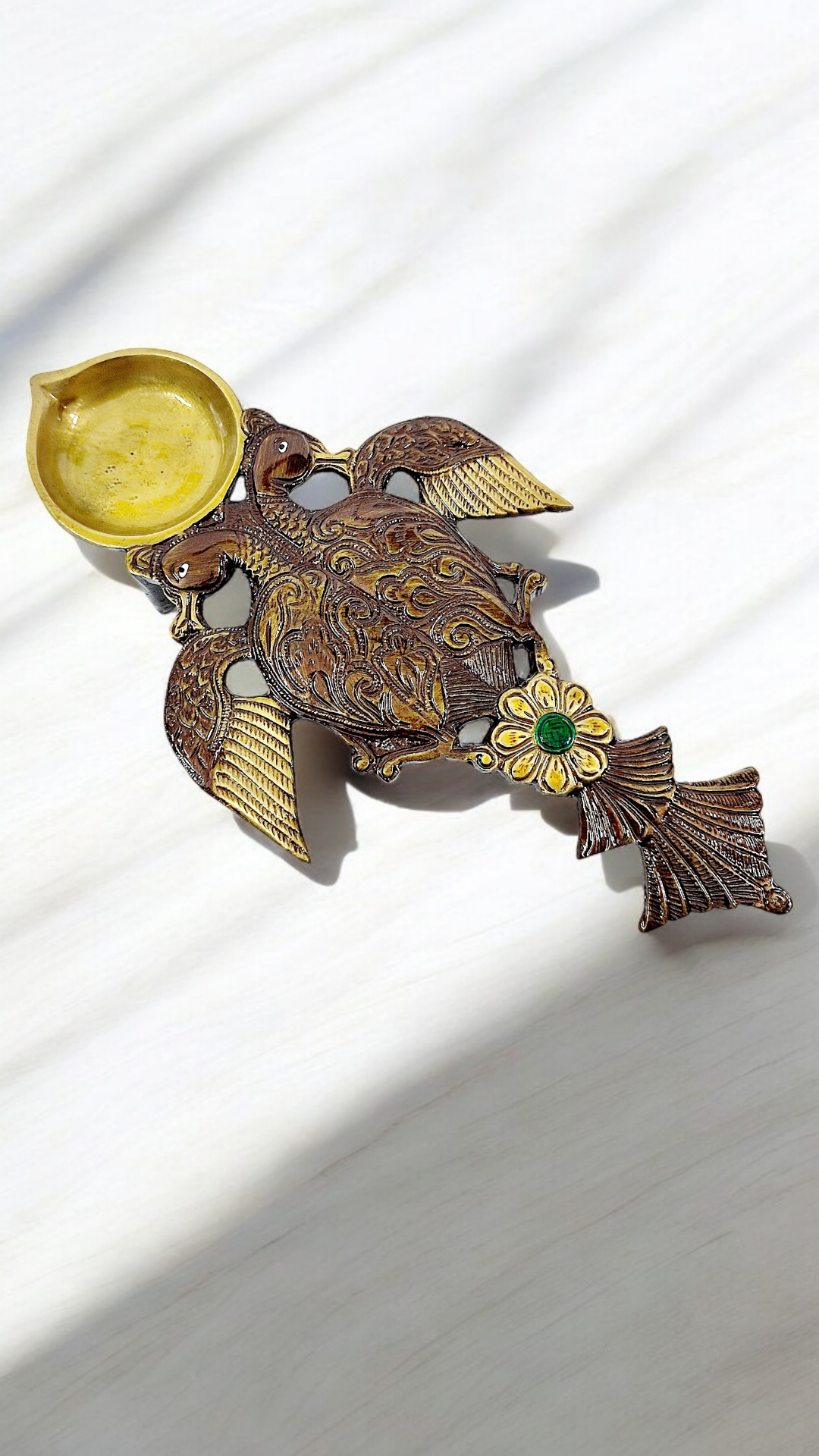 Brass Peacock Aarti/Havan Spoon