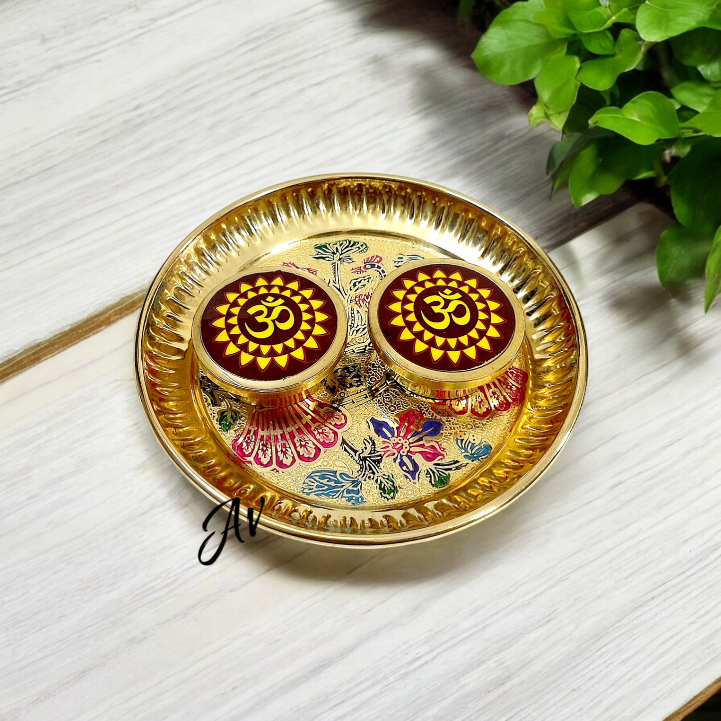 Brass Enamel Work Dibbi With Plate