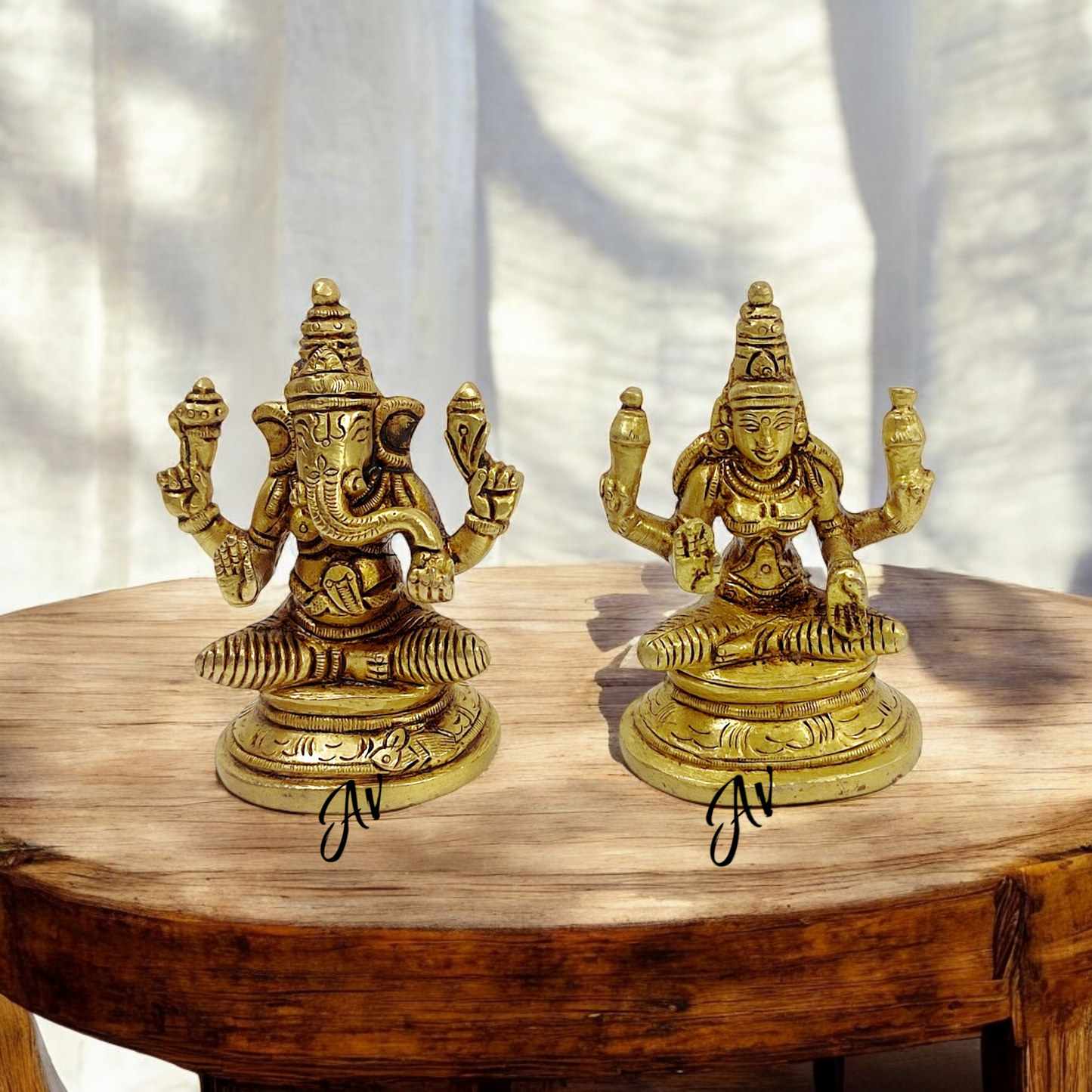 Brass Lakshmi Ganesh Ji Idol (3.5 inch)