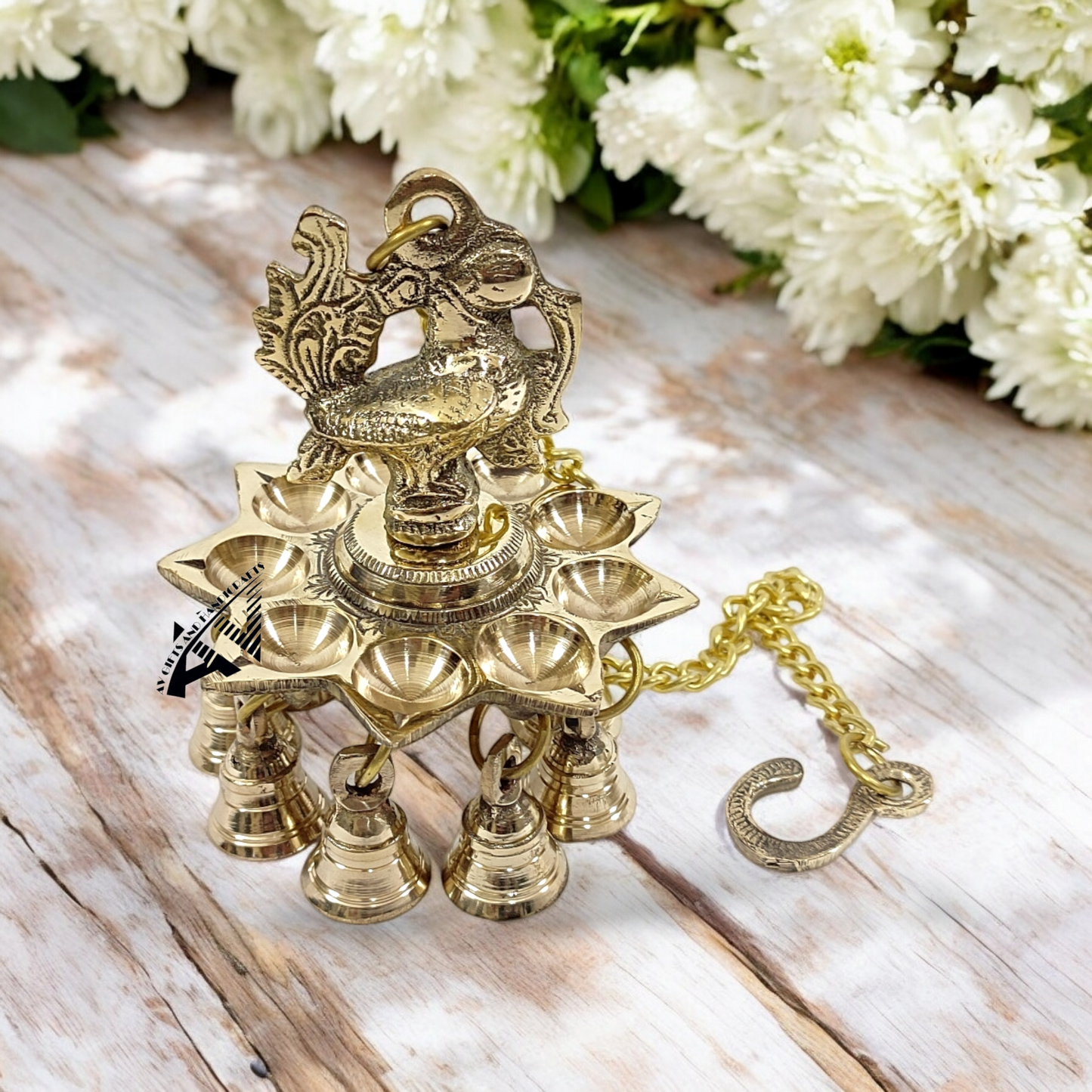 Brass Hanging Peacock Bell Diya (Shine Finish)