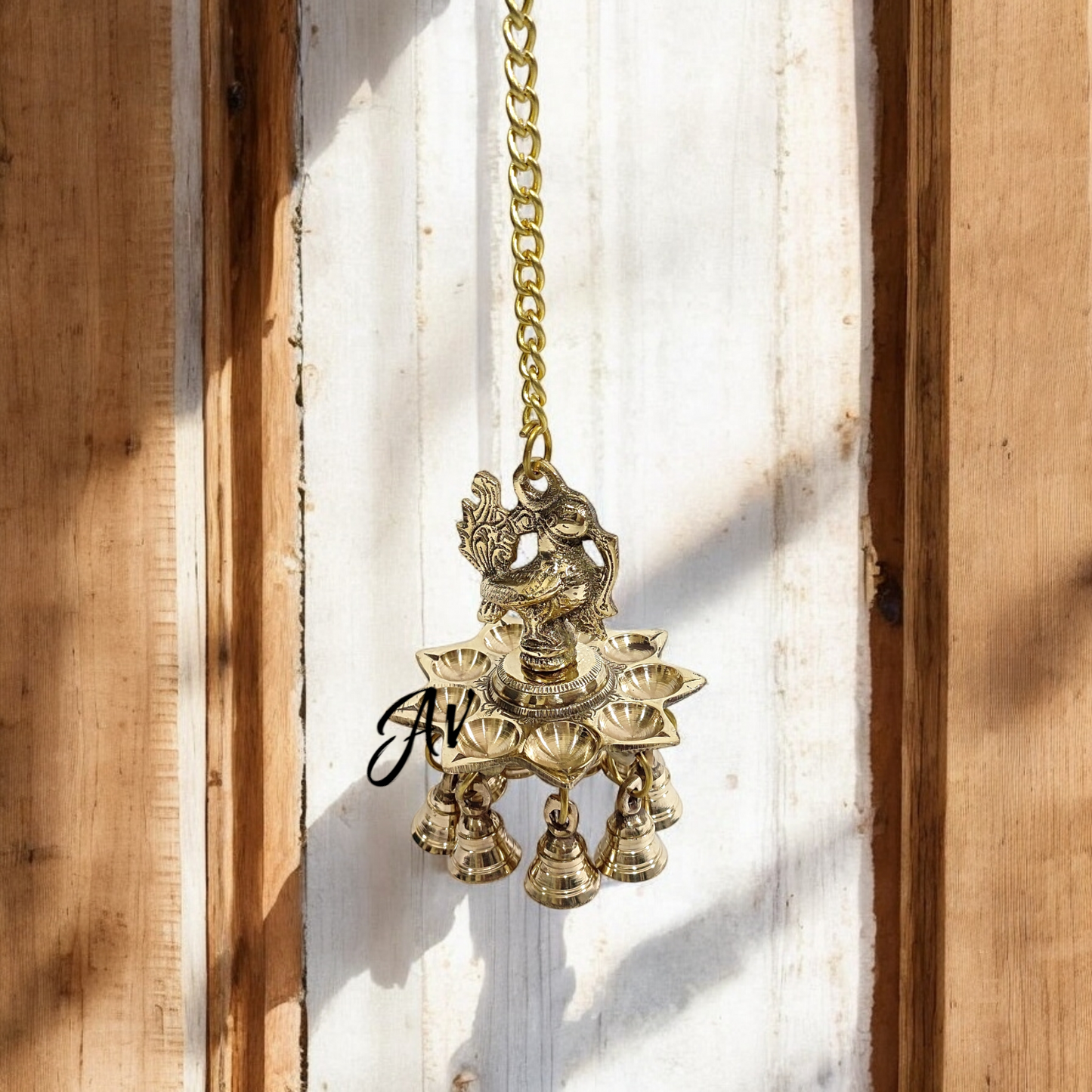 Brass Hanging Peacock Bell Diya (Shine Finish)