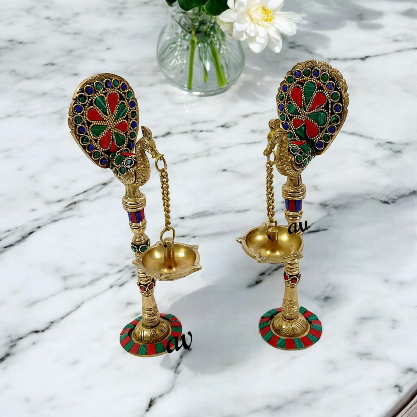 Brass Peacock Stand/Lamp Set