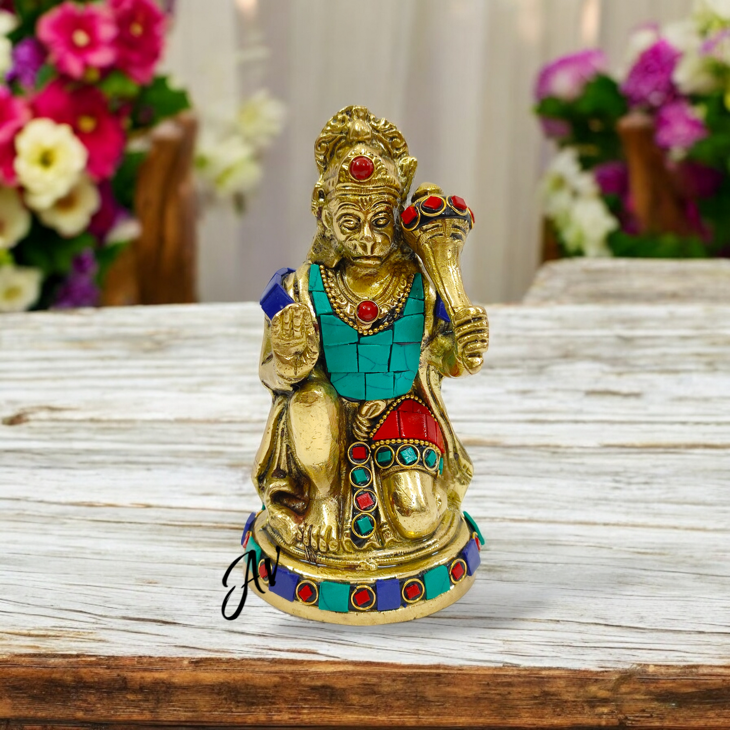 Brass Hanuman Ji Idol With Stone Work