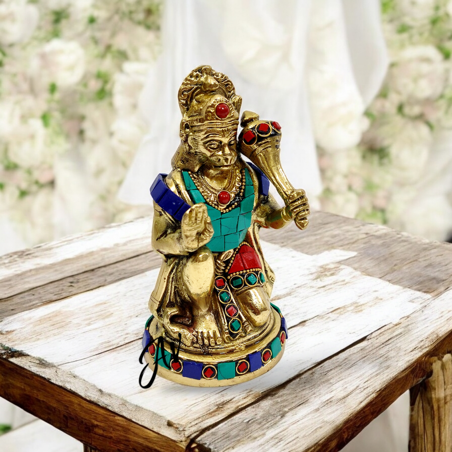 Brass Hanuman Ji Idol With Stone Work