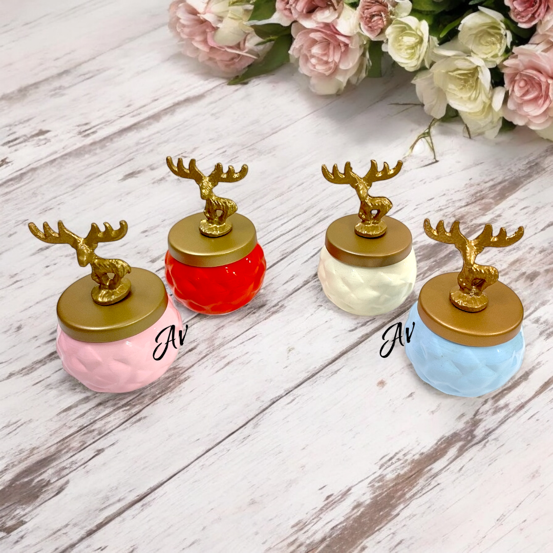 Small Round Jar With Deer Knob