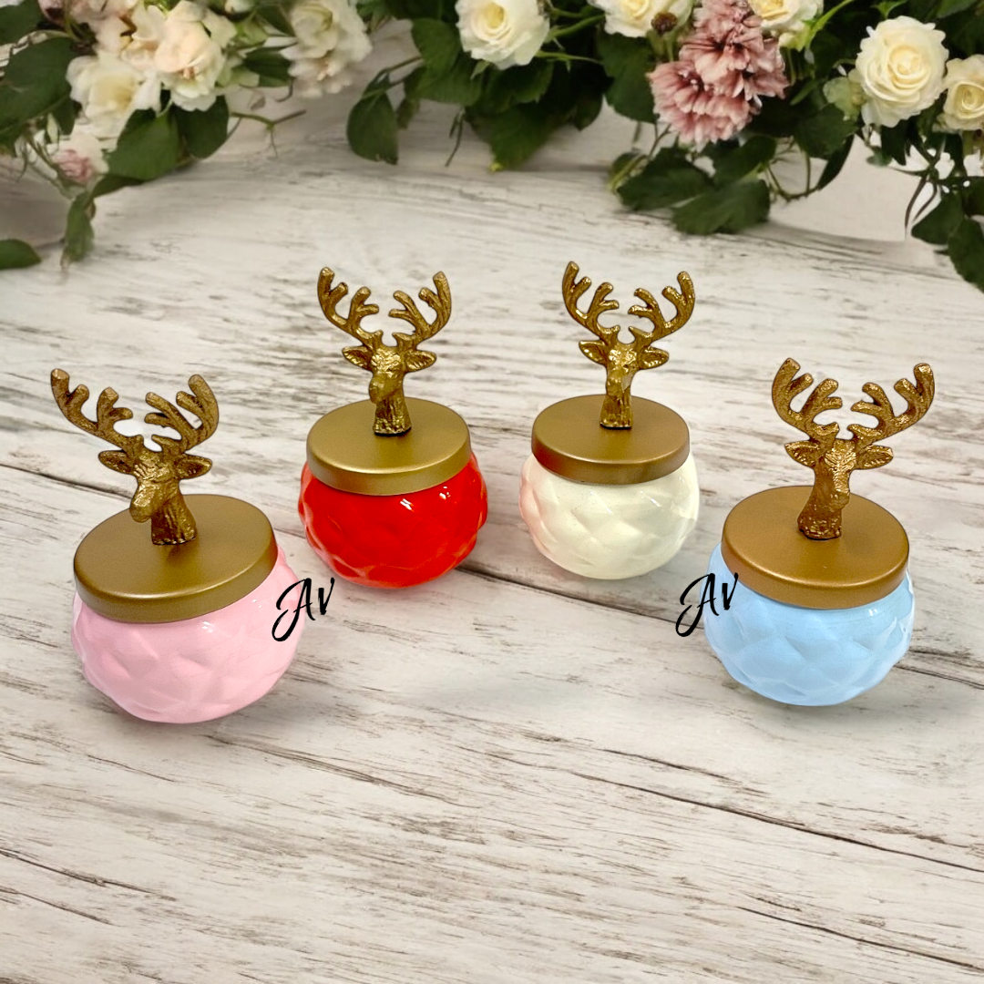 Small Round Jar With Deer Head Knob