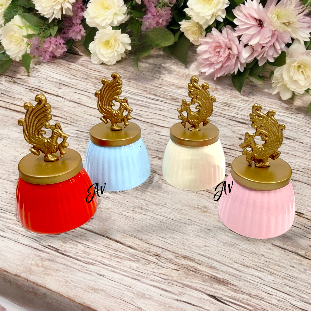 Metal Jar With Peacock Knob