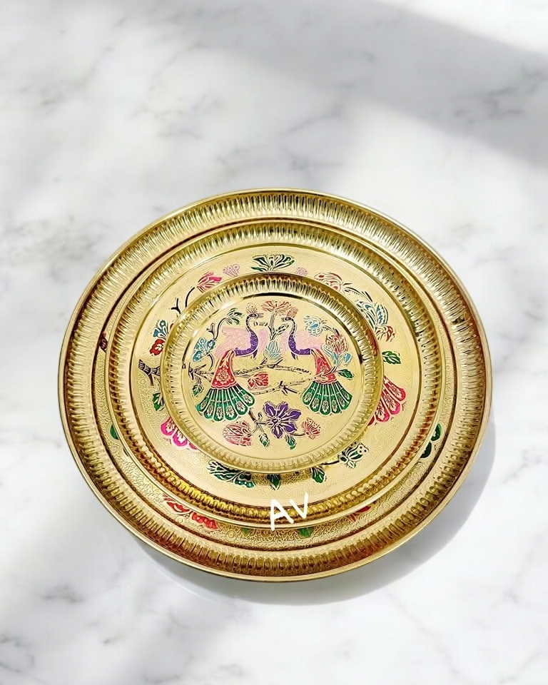 Brass Peacock Meenakari Plate