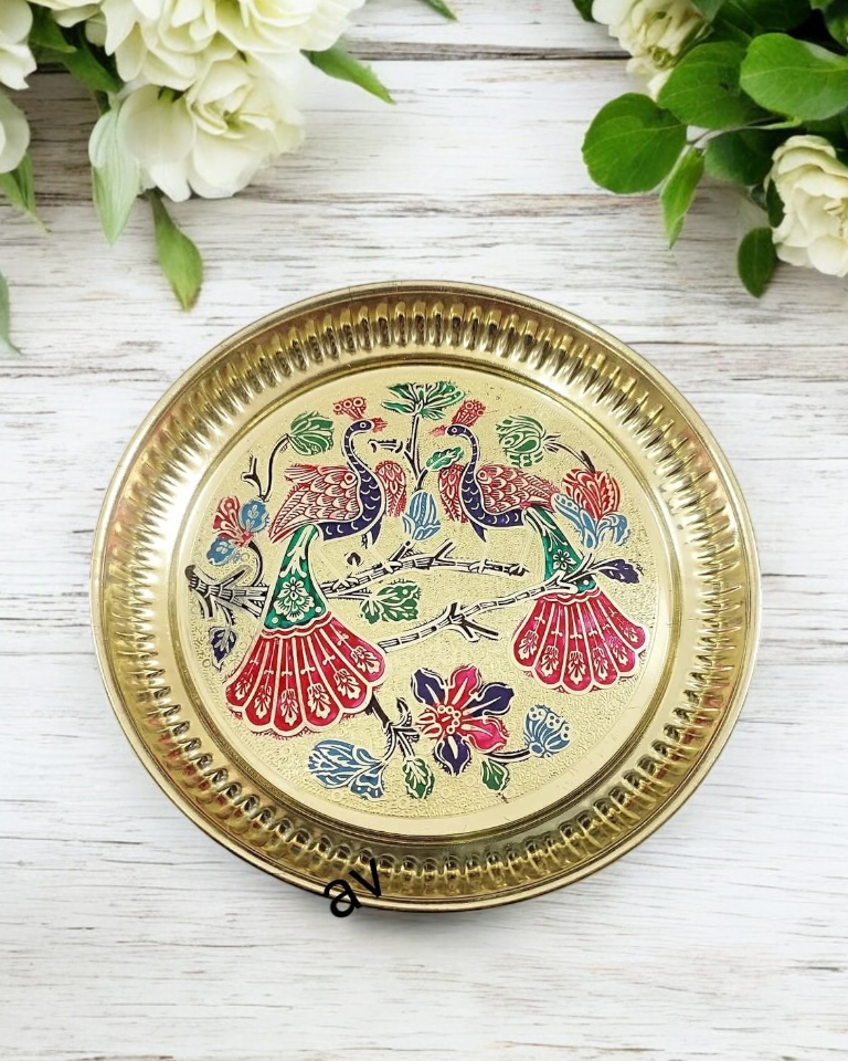 Brass Peacock Meenakari Plate