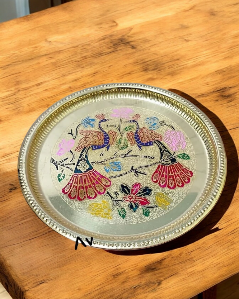 Brass Peacock Meenakari Plate