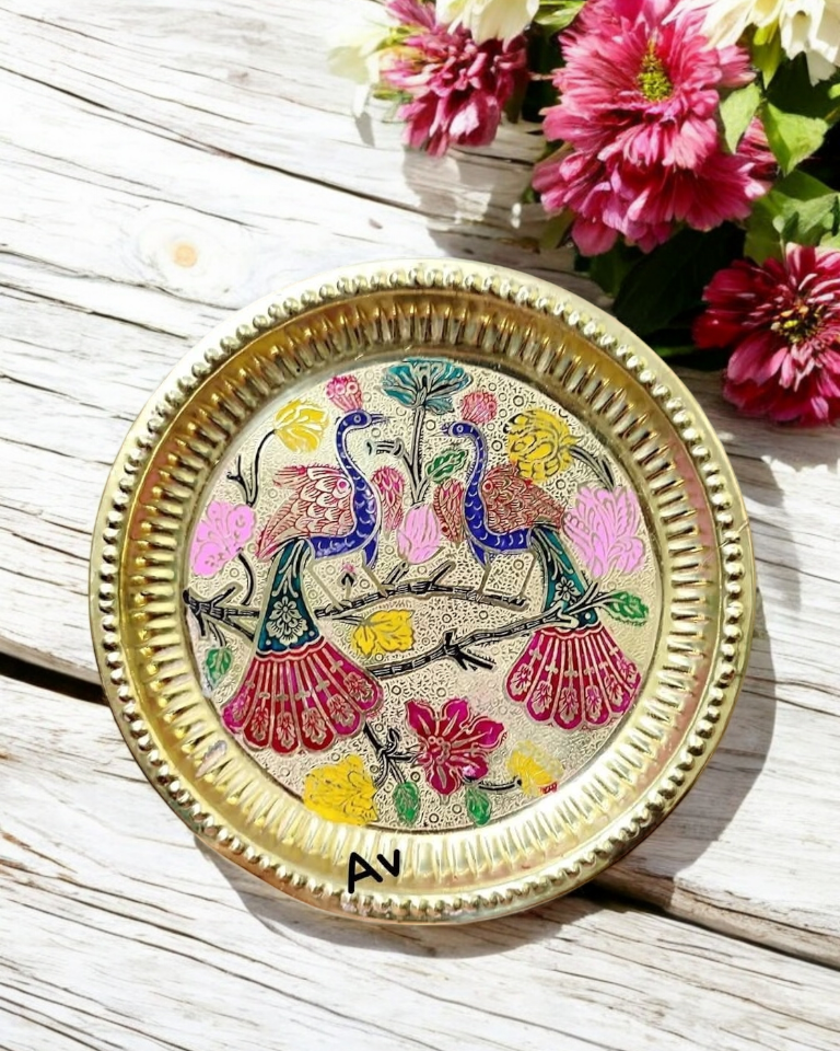 Brass Peacock Meenakari Plate