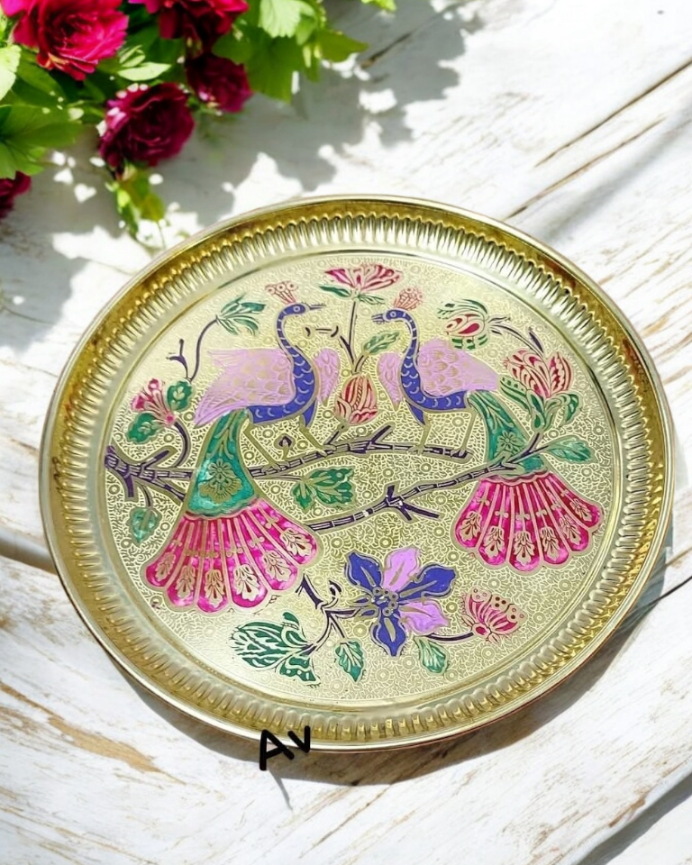 Brass Peacock Meenakari Plate