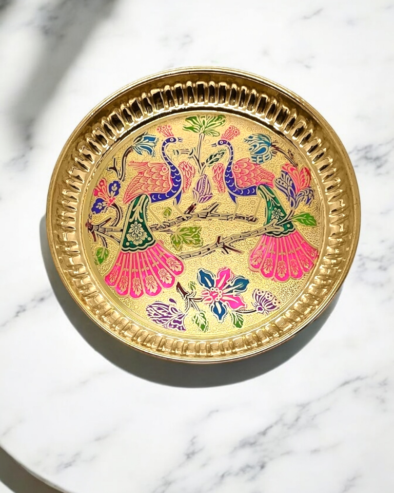 Brass Peacock Meenakari Plate