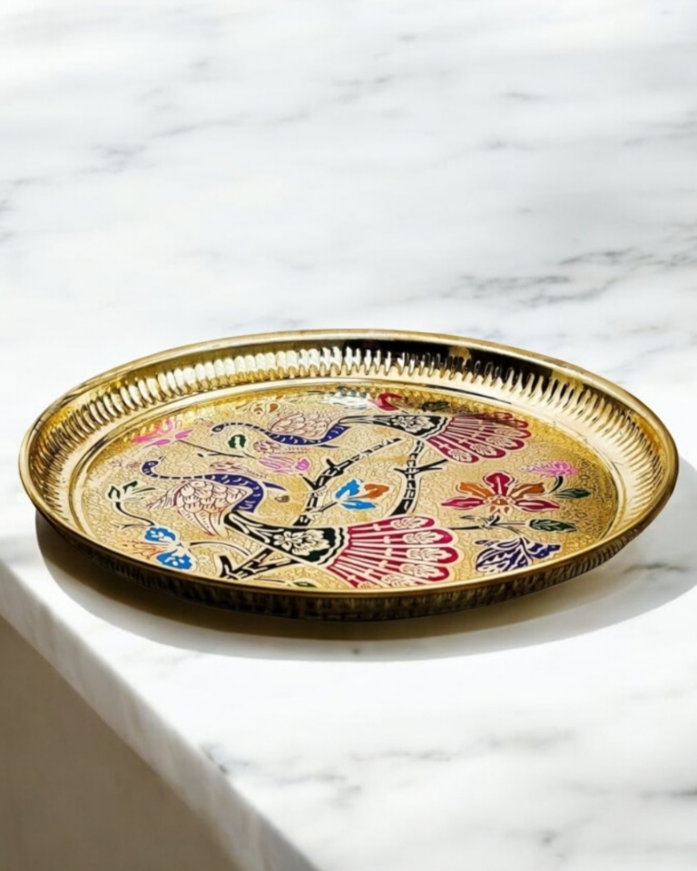 Brass Peacock Meenakari Plate