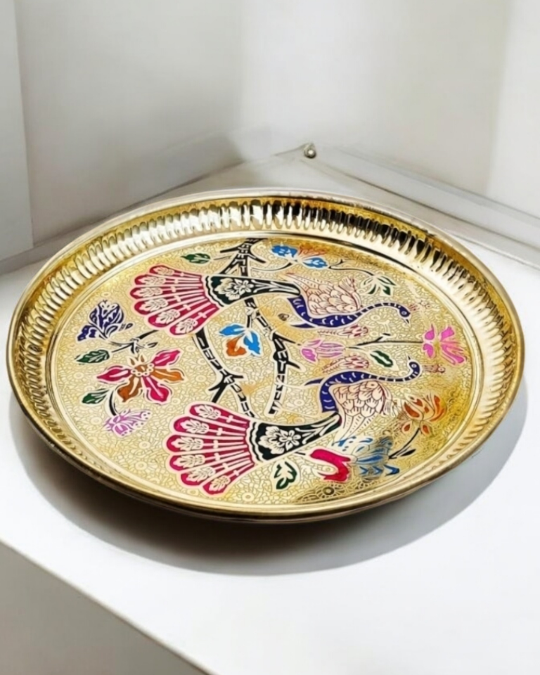Brass Peacock Meenakari Plate