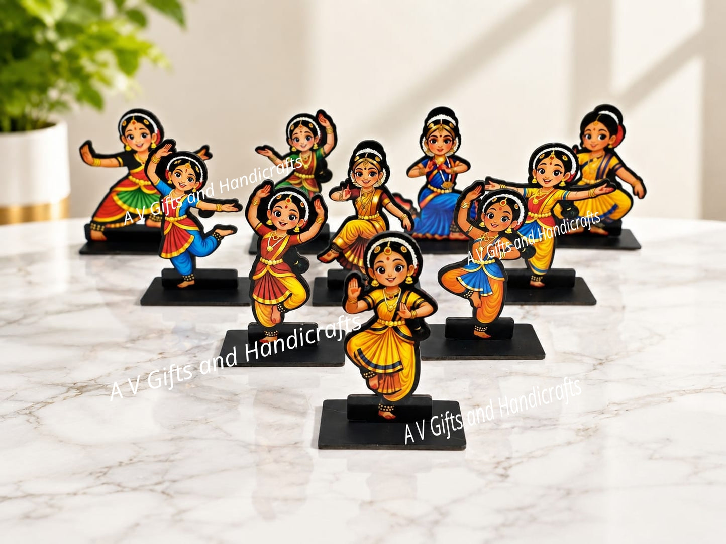 Dancing Lady MDF Decorative Stand – Set of 10 | 4 Inch | Gloss Laminated Finish