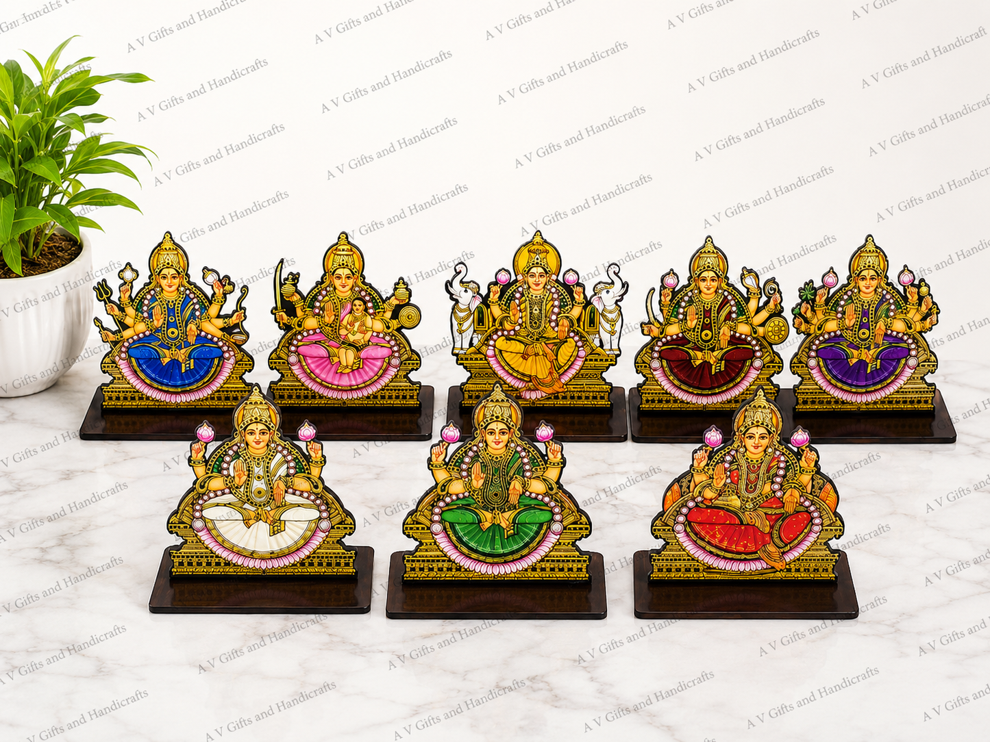4 inch Tanjore Style Ashtalakshmi Stand Set