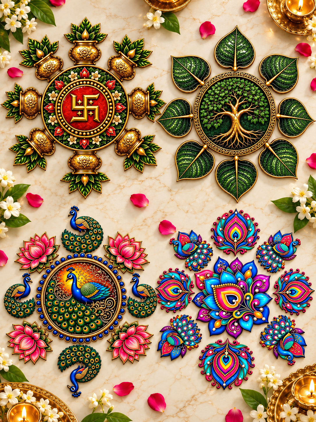 MDF Decorative Rangoli Set – Pack of 10 Sets (9 Pc in each set)