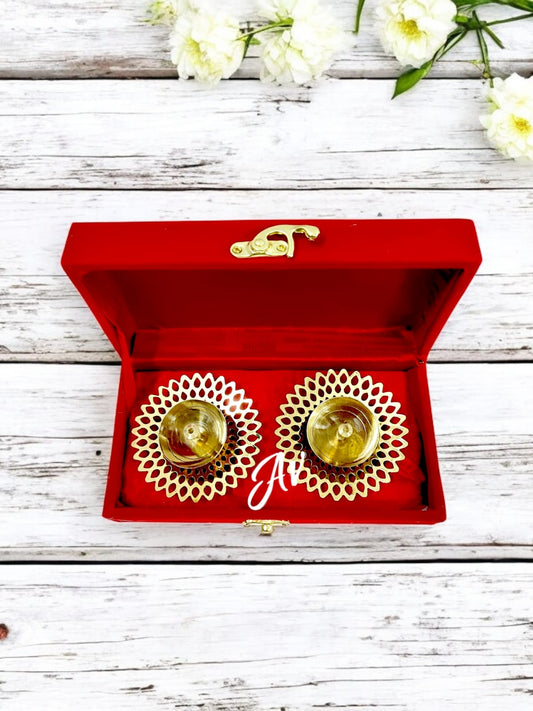 Brass Diyas Set Of 2 Pcs With Velvet Box Packing