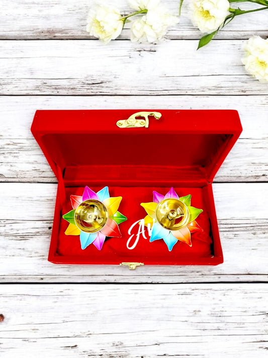 Brass Iron Diyas Set Of 2 Pcs With Velvet Box Packing