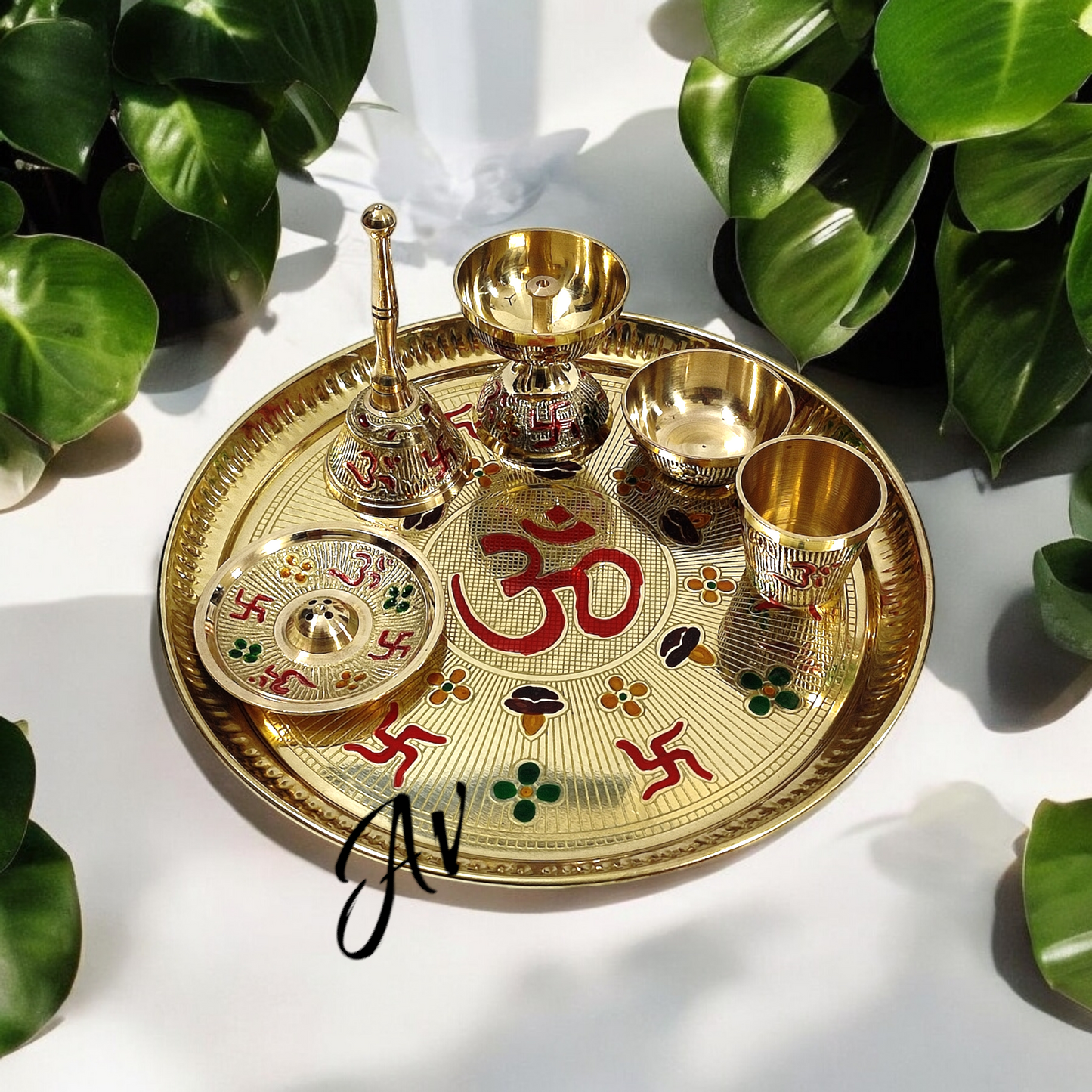 Brass Om Meena Pooja Thali Set