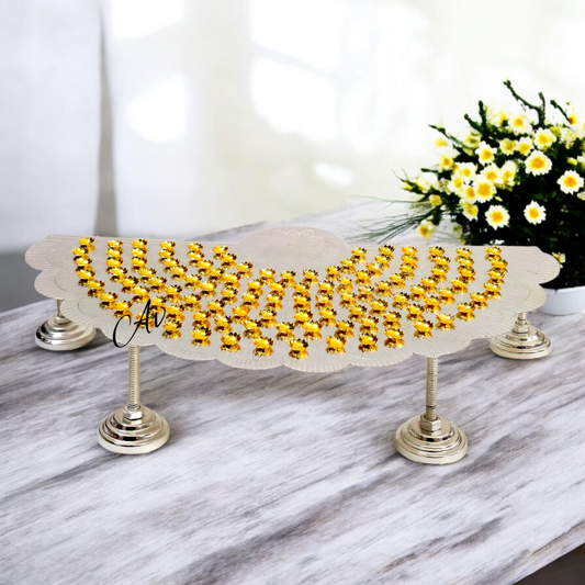 German silver Ashtotaram stand/108 flower stand with Golden flowers