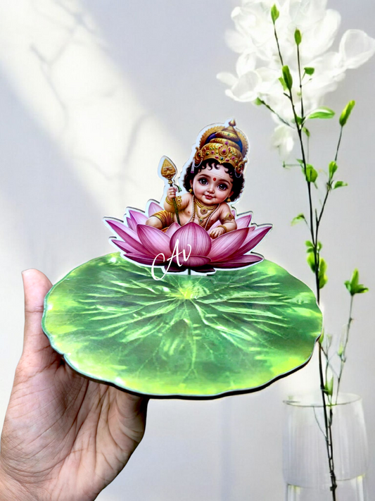 Murugan on lotus leaf stand
