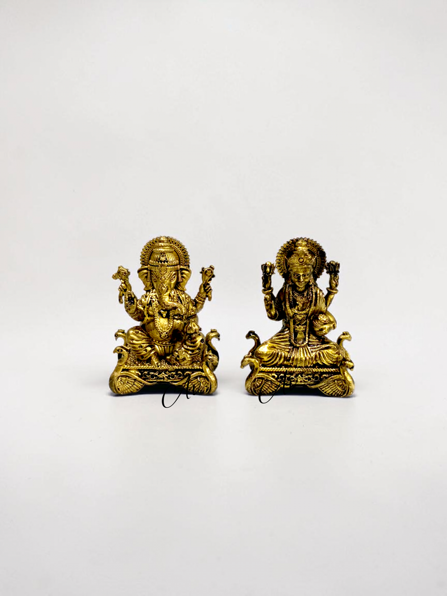 Brass Wax Casting Swan Lakshmi Ganesh Idol – 2 Inch | Pure Brass Pooja Idol