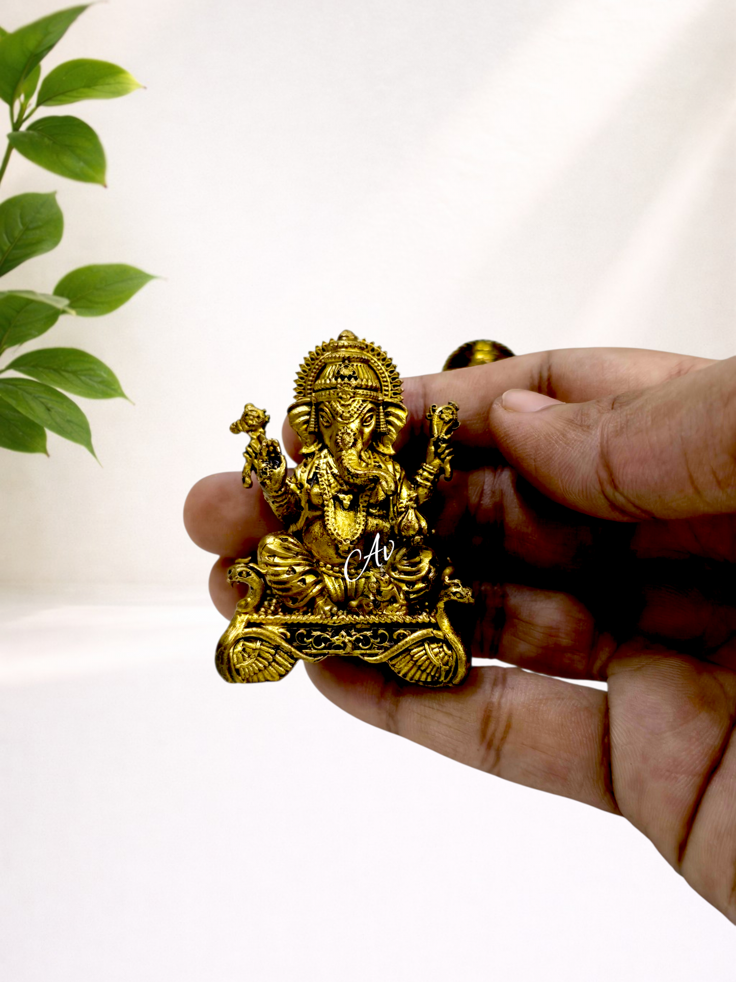 Brass Wax Casting Swan Lakshmi Ganesh Idol – 2 Inch | Pure Brass Pooja Idol