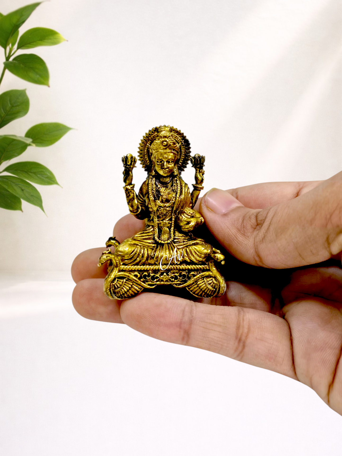 Brass Wax Casting Swan Lakshmi Ganesh Idol – 2 Inch | Pure Brass Pooja Idol