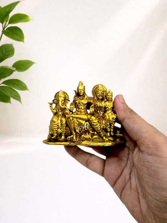Brass Shiv Parivar Idol – 2.5 Inch | Wax Casting Finish | Hindu Divine Family Statue for Home Temple & Gifting