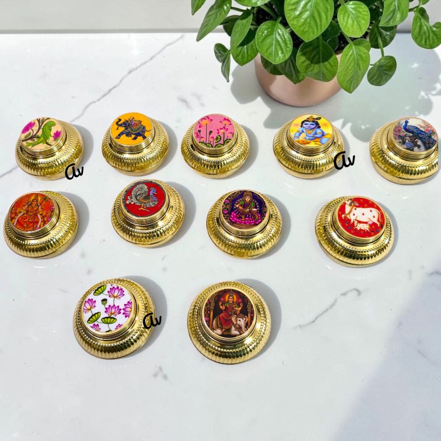Brass Matki Dibbi with Enamel Work – 2.5 Inch | Traditional Pooja & Gift Item